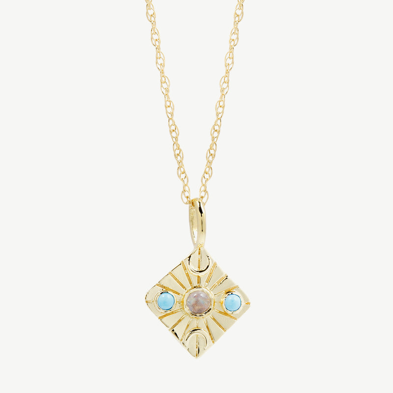 Compass Necklace in Moonstone/Turquoise
