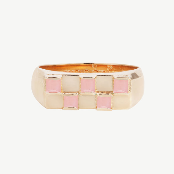 Chess Ring in Pink Opal