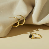Single Cobble Hoops in Green Onyx