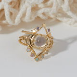 Seven Moons Ring in White Moonstone