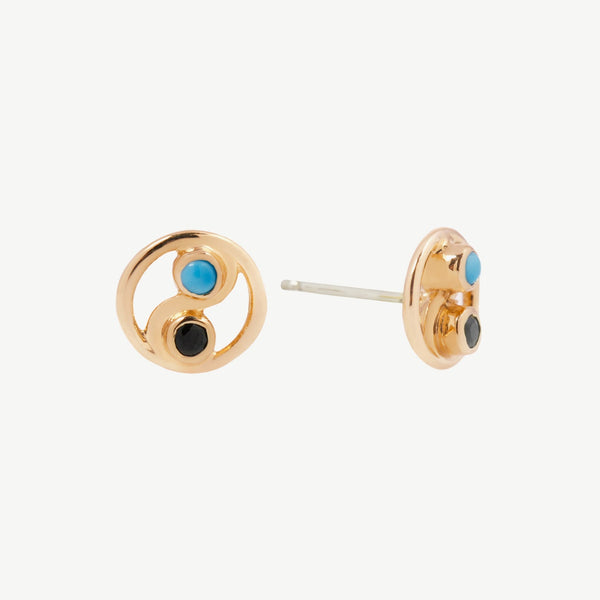 Ying Yang Studs in Turquoise/Black Spinel - READY TO SHIP