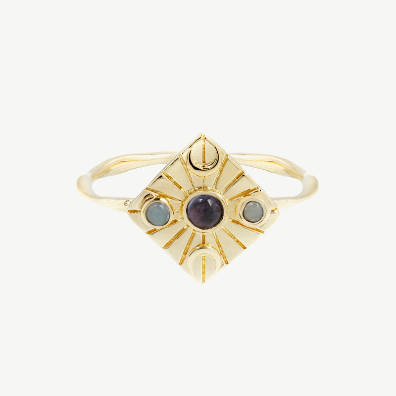 Compass Ring in Iolite/Opal - READY TO SHIP