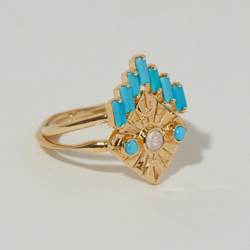 Compass Ring in Moonstone/Turquoise - READY TO SHIP