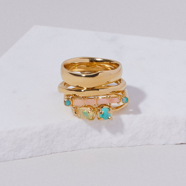 Asymmetrical Ring in Opal + Turquoise - Ready To Ship