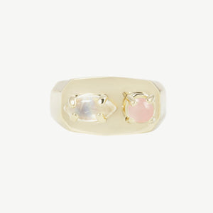 Chunky Signet in Pink Opal and Moonstone