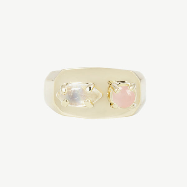 Chunky Signet in Pink Opal and Moonstone
