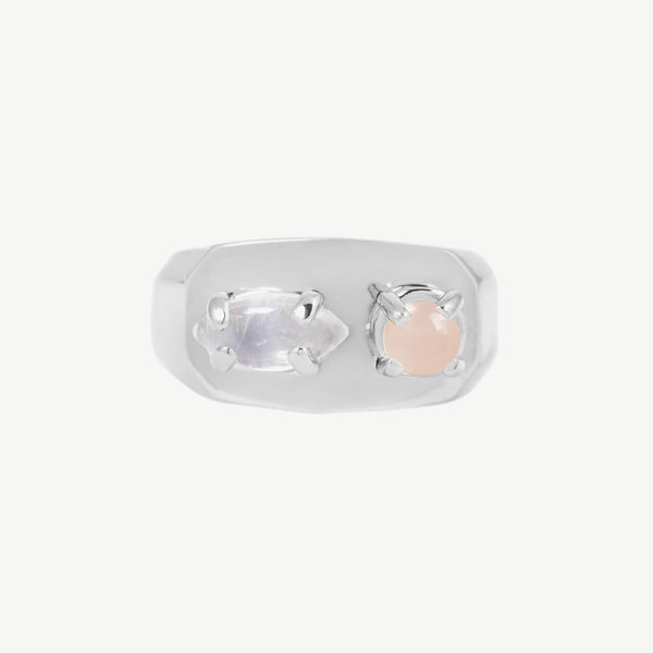 Chunky Signet in Pink Opal and Moonstone