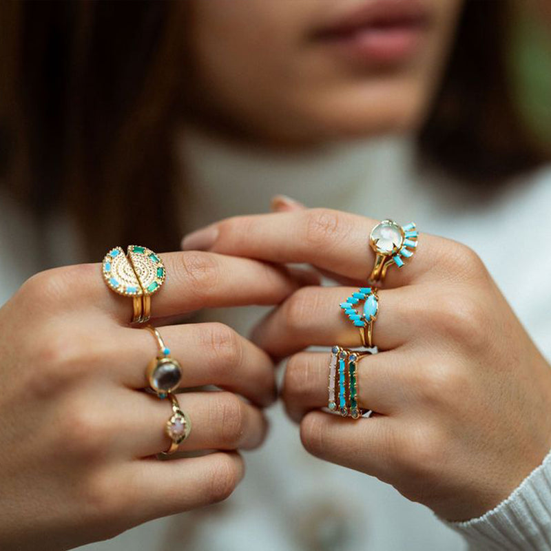 Woven Fan Ring in Turquoise