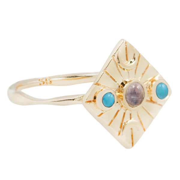 Compass Ring in Moonstone/Turquoise