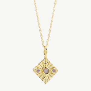 Compass Necklace in Peach Moonstone/Moonstone