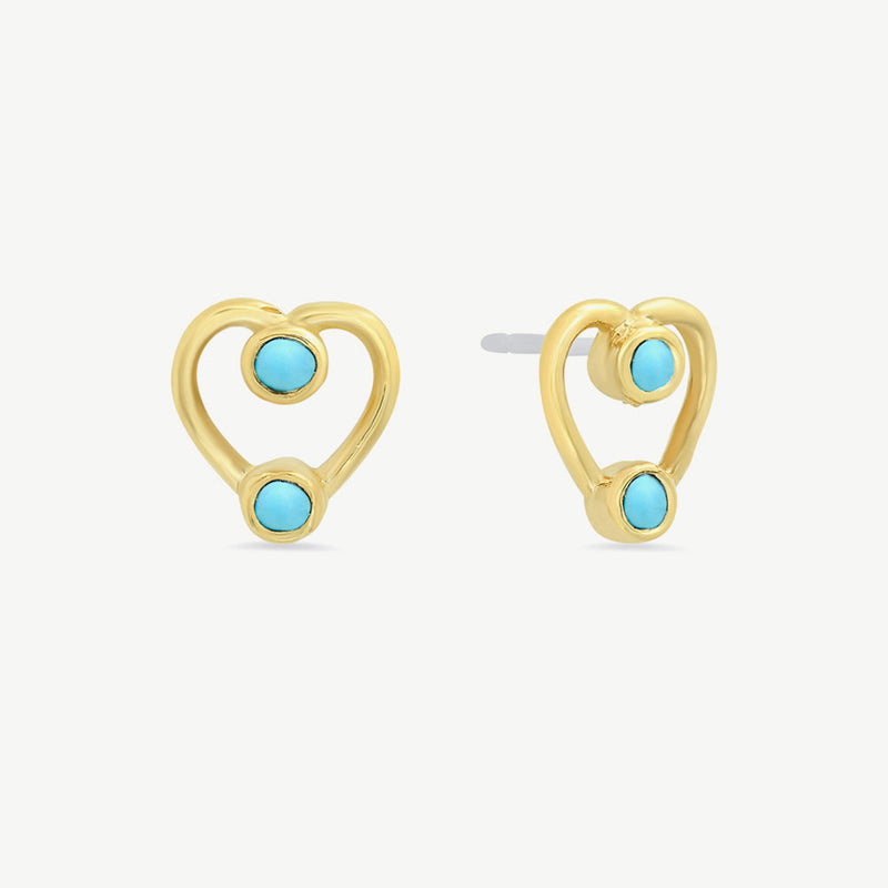 Tiny Double Heart Studs in Turquoise