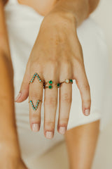 Triple Twisted Claw Ring with Stone in Green Onyx