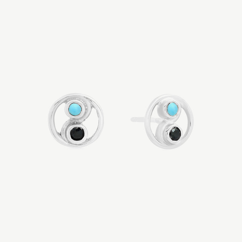 Ying Yang Studs in Turquoise/Black Spinel