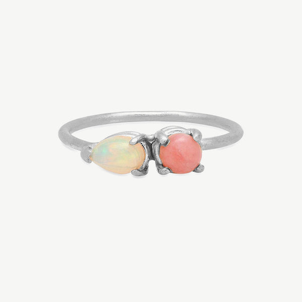 Asymmetrical Ring in Opal + Pink Opal