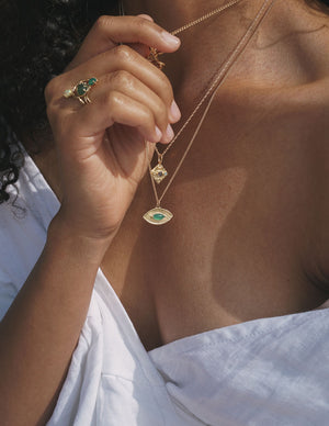 Compass Necklace in Peach Moonstone/Moonstone