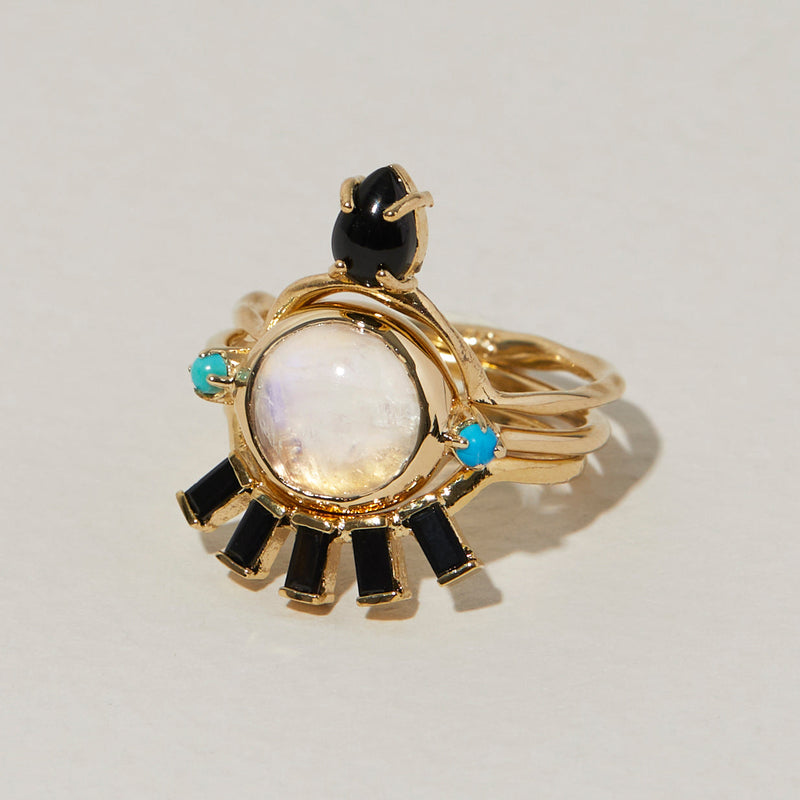 Hidden Star Ring in Moonstone + Turquoise - READY TO SHIP