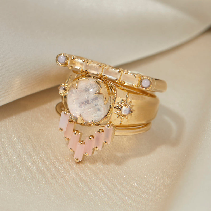 Cha Cha Ring in Moonstone + Pink Opal - READY TO SHIP