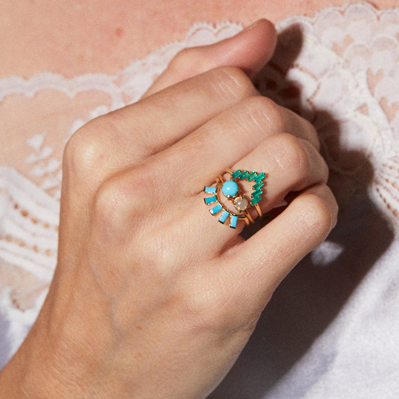 Eyelash Baguette Ring in Green Onyx