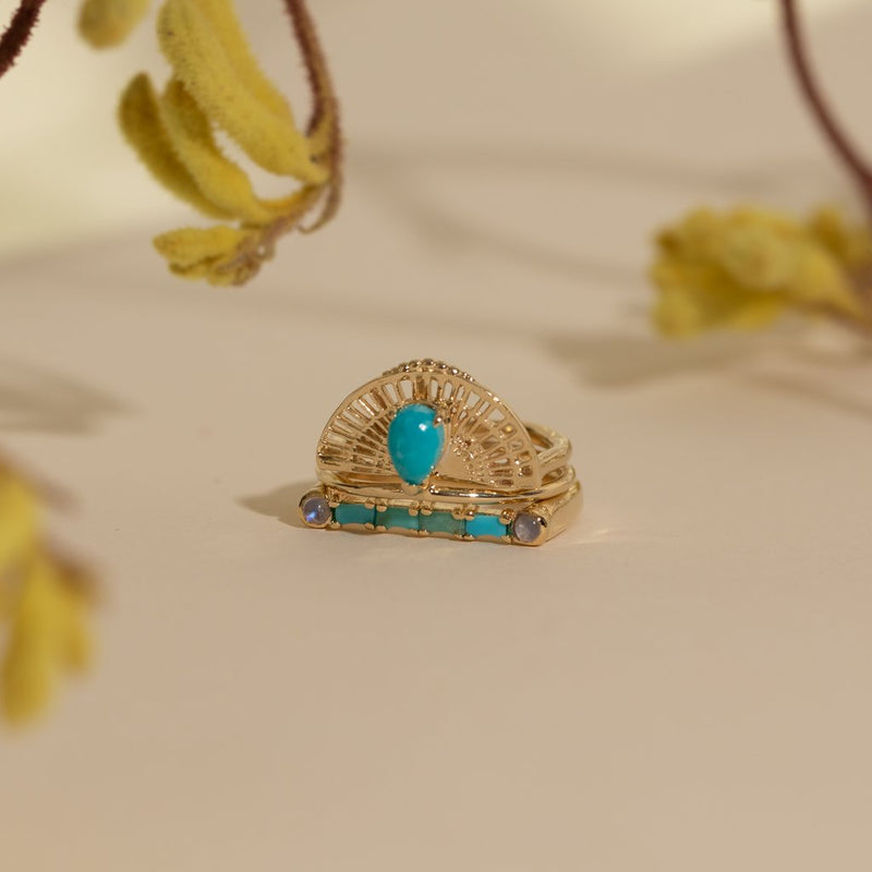 Cha Cha Ring in Turquoise + Moonstone