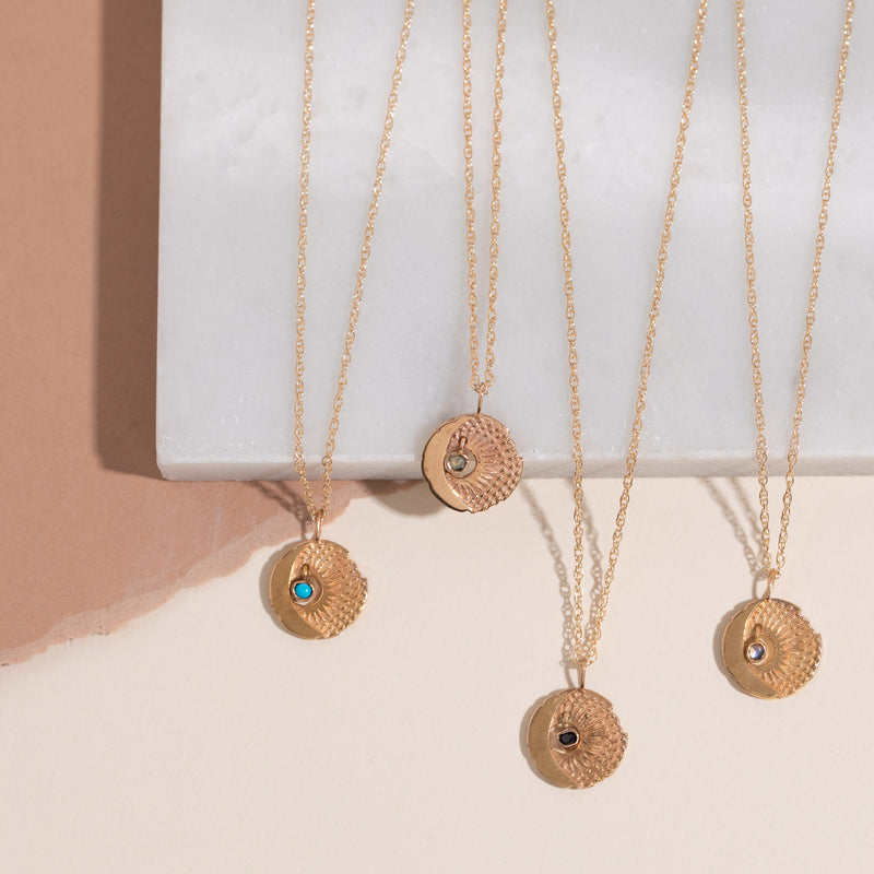 Sun and Moon Charm Necklace in Turquoise