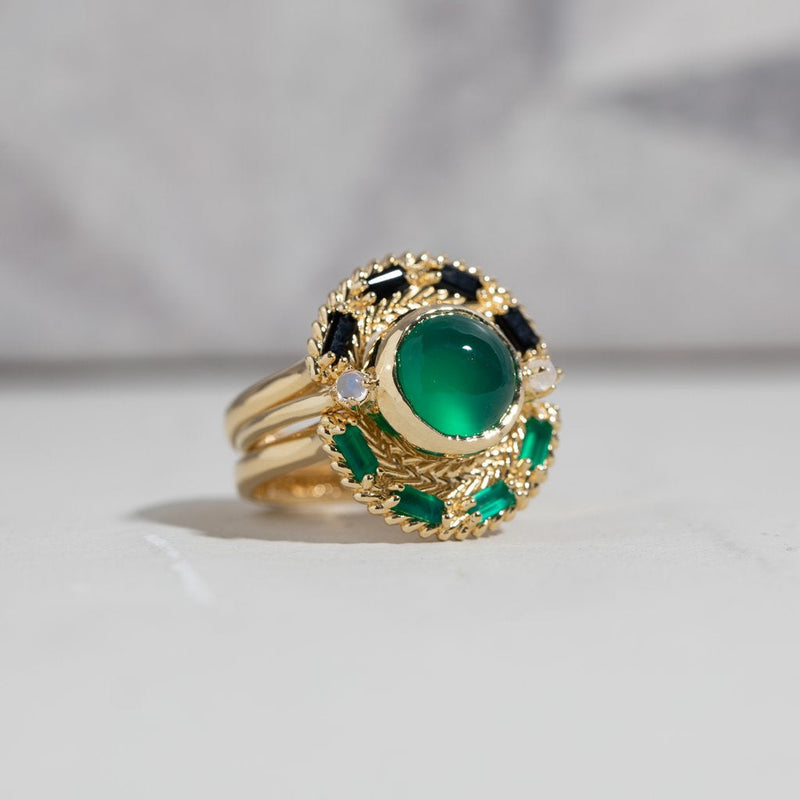 Woven Fan Ring in Green Onyx