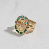 Woven Fan Ring in Green Onyx